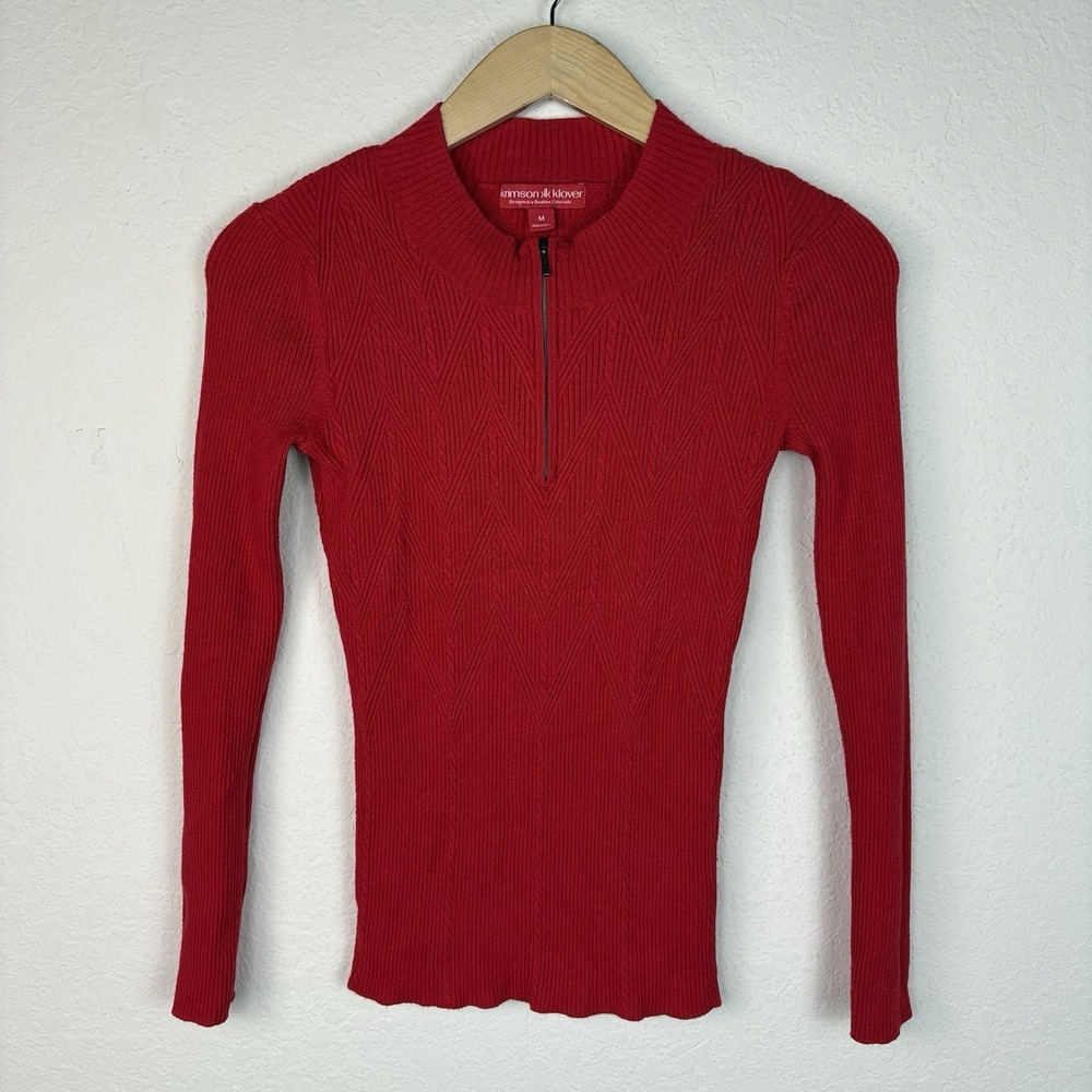 Krimson Klover M 1/4 Zip Sweater Lightweight Red Cotton Ski Preppy